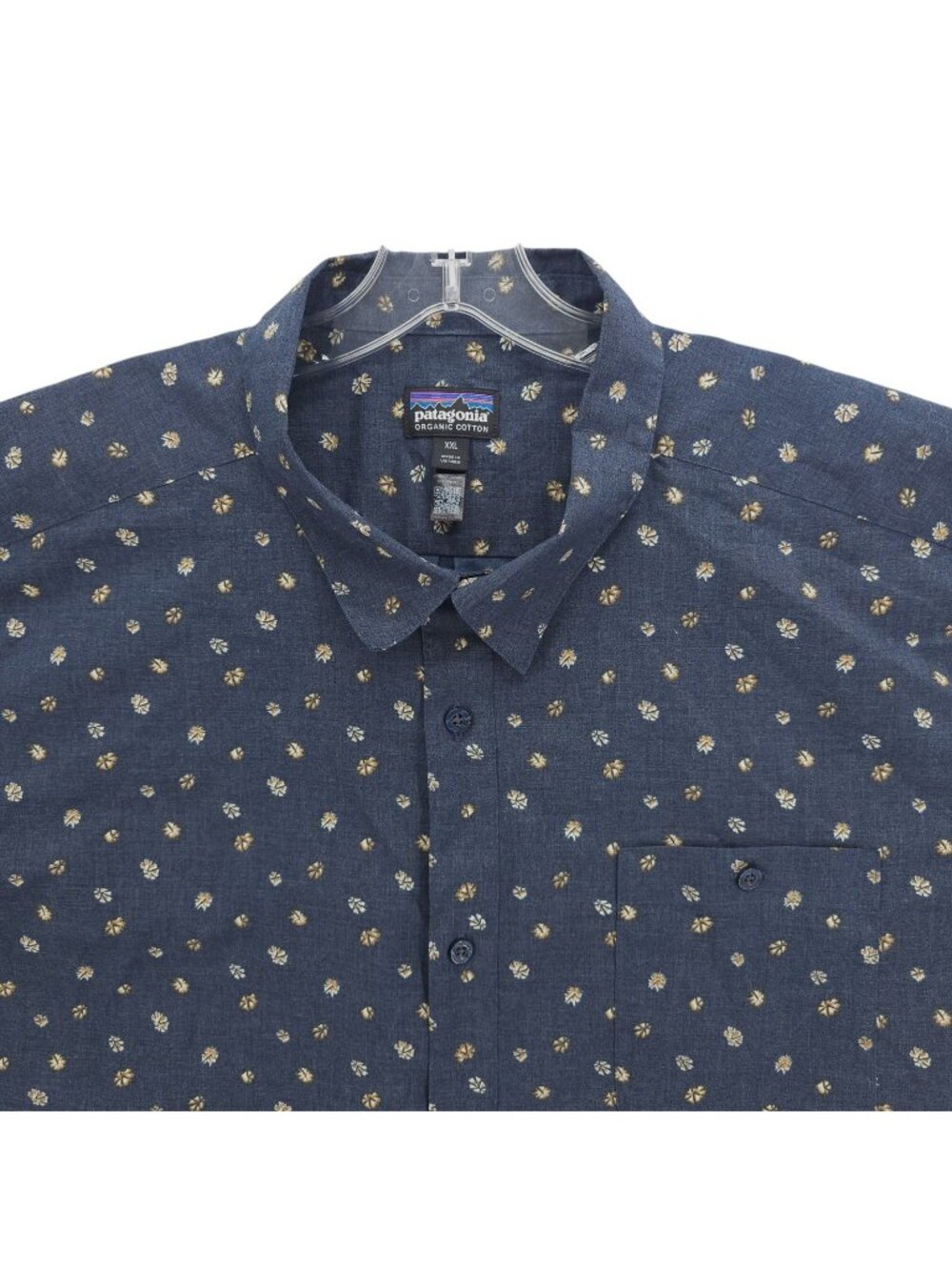 PATAGONIA Men’s Go to Shirt Navy Blue Patterned Short Sleeve EUC Size XXL